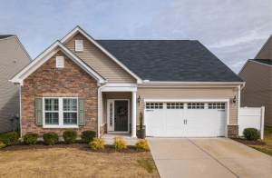 A house with a garage door